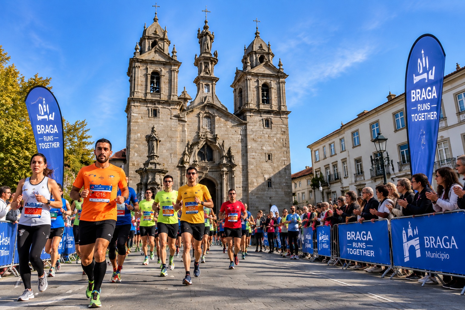 Runner celebrating at the Braga Half Marathon finish
